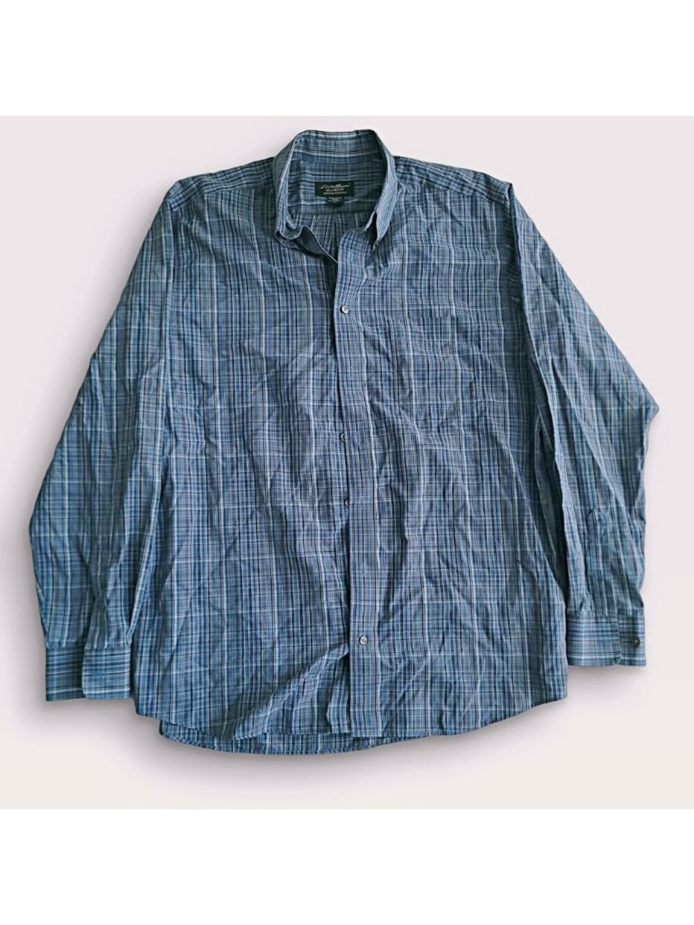 Eddie Bauer Relaxed Fit Wrinkle Resistant Plaid Shirt Blue (L)